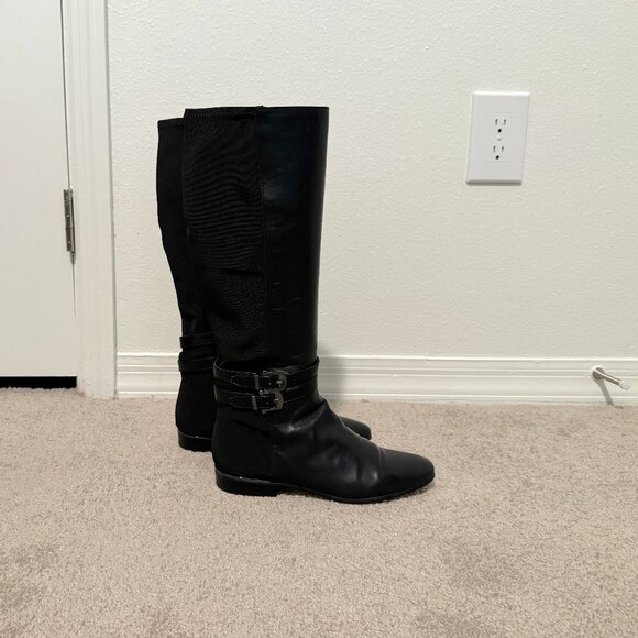 White House Black Market Mabry Black Mixed Zipper Flat Boots Sz 7.5 w/Box - Picture 4 of 9